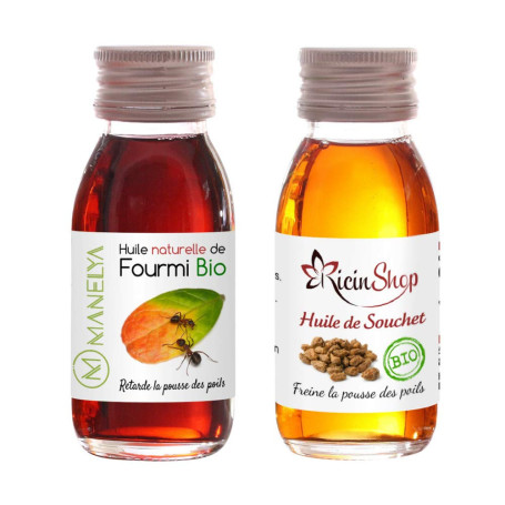 Huile de fourmis 30 ml + huile de souchet 60 ml (les deux produits naturel anti poils les plus efficace dans ce pack)