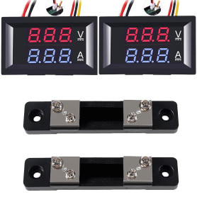 Greluma 2 Pièces Voltmètre ampèremètre numérique 0,28", DC 0-100V, 50A, double affichage LED rouge et bleu, testeur 2 en 1 avec 