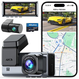 Alltotive Caméra embarquée 4K avant et arrière 2,5 K, GPS WiFi 5G, double caméra de voiture avec carte SD 128 Go, écran IPS de 3