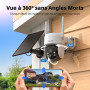 Caytail 2K Camera Surveillance WiFi Exterieure sans Fil avec Panneau Solaire, 360° PTZ Camera Exterieur Batterie, 2.4Ghz, PIR Dé