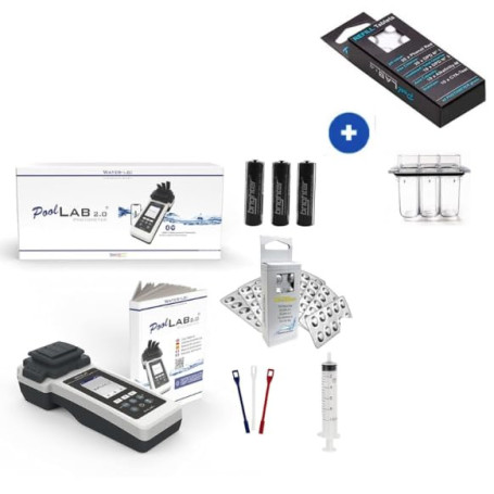 SuperPack Testeur électronique - Photomètre Water ID PoolLab 2.0 + Kit recharge + Cuvette de rechange