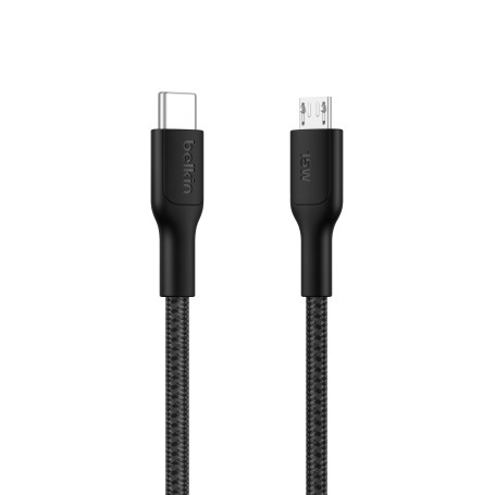 Belkin Eco Câble USB-C vers Micro-USB, 1 m, Câble doux au toucher, gaine tressée et souple de Recharge Rapide, Certifié USB-IF, 