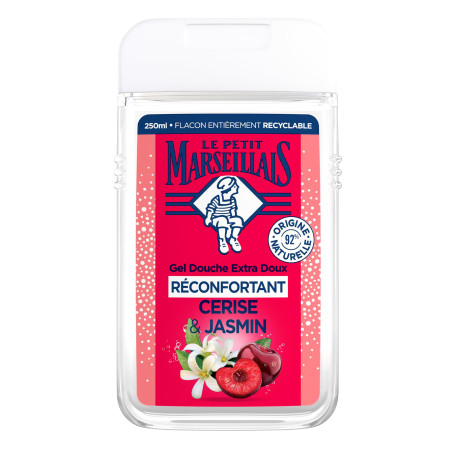 Le Petit Marseillais | Gel Douche Extra Doux Réconfortant Cerise & Jasmin (flacon de 250 ml) – 92% d'ingrédients d'origine natur
