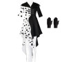 KUJAIS Deguisement Cruella d enfer Femme, Deguisement Halloween Femme, Costume Cruella Deville 101 Dalmatiens Robe à Pois pour H