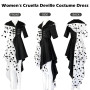 KUJAIS Deguisement Cruella d enfer Femme, Deguisement Halloween Femme, Costume Cruella Deville 101 Dalmatiens Robe à Pois pour H