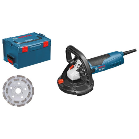Bosch Professional ponceuse à béton GBR 15 CAG (avec meule assiette diamantée 125 mm, 3 couronnes à brosses de rechange, clé à e