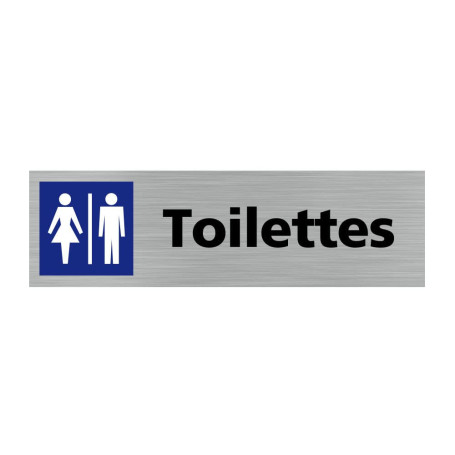 Signalétique.biz France - Plaque de porte WC HOMME FEMME (Q0126) - 170 X 50 mm - Adhésif aspect aluminium brossé