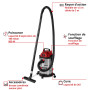 Einhell Aspirateur eaux et poussières TC-VC 2045 S (900 W, capacité d’Aspiration de 180 mbar, cuve en INOX de 20 l, roulettes, S