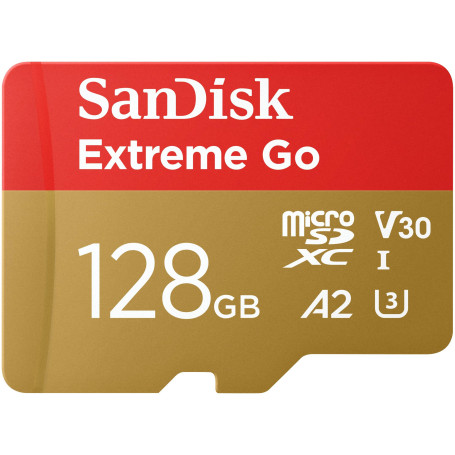 SanDisk 128Go Extreme Go Carte MicroSDXC + adaptateur SD (Pour Android Smartphone, Tablette, Action Cams, Drones, UHS-I, jusqu'à
