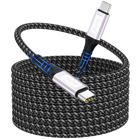 Câble USB-C vers USB-C,5m 240W charge rapide PD 5 A,gaine en nylon Compatible avec iPhone 17/16/15 Pro Max/Pro/Plus,Samsung Gala