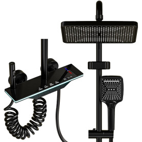 YJYAJIE Colonne de Douche 4 en 1 Noir, Température Constante Mitigeur LED, Commande Piano, Douche Pluie Carrée XXL 31x20, Douche