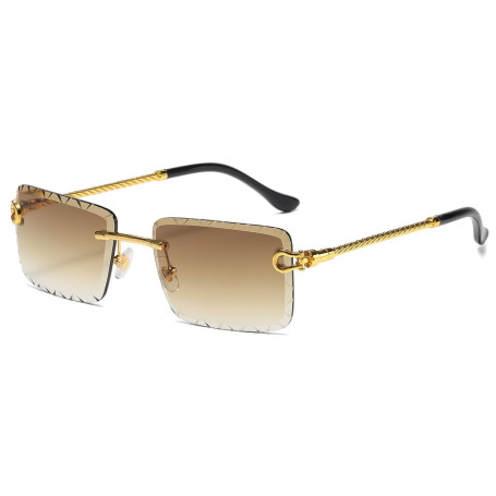 LIGOES Lunettes de soleil rectangulaires sans monture UV400 Jambe en métal Lunettes de soleil sans cadre Mer Vert Bleu Lunettes 