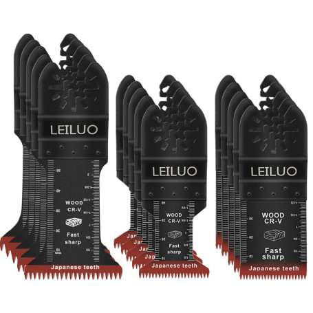 LEILUO Lot de 15 Lames de Scie Multitool Extra Longues avec Denture Japonaise pour Bois Coupes Rapides & Propres Lames CRV Durab