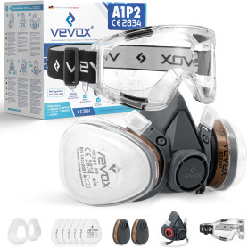 VEVOX® Masque respiratoire avec filtre A1P2 – Protection contre gaz, vapeurs et particules fines de poussière – Pour peinture, p