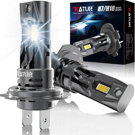KATUR Ampoule H7 LED 20000LM +400% Lumière, 6000K Blanc Anti Erreur Extrêmement Brillant 100W Ampoule H7 LED pour Voiture(Pack d
