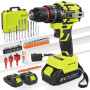 VOERJIA Perceuse Visseuse Sans Fil 21V, Perceuse Percussion Brushless avec 2 Batteries 2000mAh, 65Nm Couple Max, 20+3 Réglages d