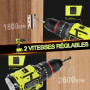 VOERJIA Perceuse Visseuse Sans Fil 21V, Perceuse Percussion Brushless avec 2 Batteries 2000mAh, 65Nm Couple Max, 20+3 Réglages d