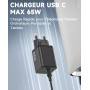 2PCS Chargeur USB C 65W, Charge Rapide PD3.0 PPS, GaN II avec Câble Tressé 2M, Compatible pour MacBook Pro/Air, pour Samsung Gal
