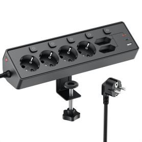 Kemelo Multiprise avec Interrupteur Individuel, 9 en 1 multiprise Plate avec 4 Sortie AC, 2 EU Ports, 3 USB Ports, pour Le Burea