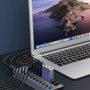 Tccmebius Hub USB Alimenté à 10 Ports Aluminium USB 3.0 Data Hub avec Interrupteur Séparé LED, Adaptateur d'alimentation 12V/3A,