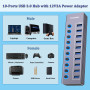 Tccmebius Hub USB Alimenté à 10 Ports Aluminium USB 3.0 Data Hub avec Interrupteur Séparé LED, Adaptateur d'alimentation 12V/3A,