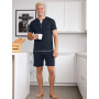 Jahetuul Pyjama Homme Court en Coton Été Ensemble de Pyjama à Col en V avec Boutons Décoratifs T-Shirt Uni et Short Uni avec Poc