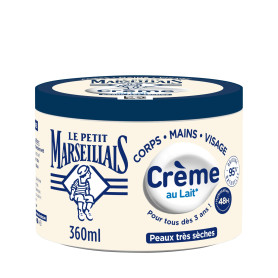 Le Petit Marseillais | Crème Hydratante Multi-Usage Lait (pot de 360 ml) – Crème corps, mains et visage pour les peaux très sèch