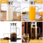 Snarflun Carafe en Verre de 1.5 Litre Pichet en Verre, Carafe Eau pour Boissons Chaudes et Froides avec acier inoxydable couverc