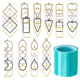 MINSHUXI 50 pièces Pendentifs Cadre Moulle Cadres Resine Pendentifs Creuse lunette Moules à suspension à Cadre Creux Géométrique