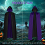 AOOWU Cape à Capuchon Noire Violet Déguisement, Cape à Capuche Double Face pour Halloween, Déguisement de Sorcière, Adulte Costu