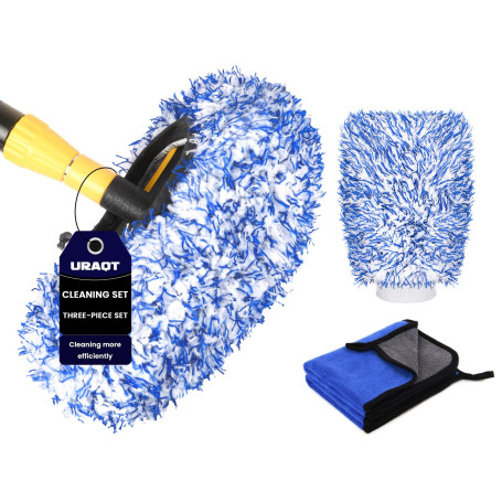 URAQT Lot de 4 brosses de lavage de voiture en microfibre, outil de lavage de voiture multifonction avec serviette de séchage de