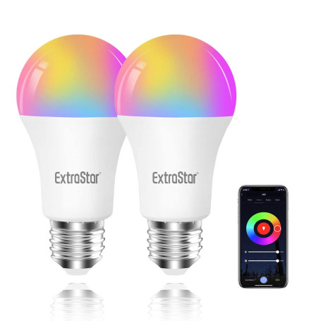 EXTRASTAR Ampoule Intelligente WiFi, Ampoule A60 E27 Couleur RGB Compatibles avec Alexa, Google Home et SmartLife, 10W (Équivale