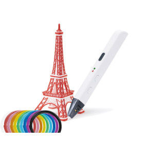 Stylo 3D avec 10 filaments PLA colorés (30 m) - Stylo d'impression 3D avec contrôle précis, adaptateur EU, outil de réglage, cad