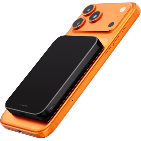 Kstime Batterie externe magnétique 10 000 mAh, design ultra fin en titane de 14 mm, chargeur portable sans fil PD20W avec entrée