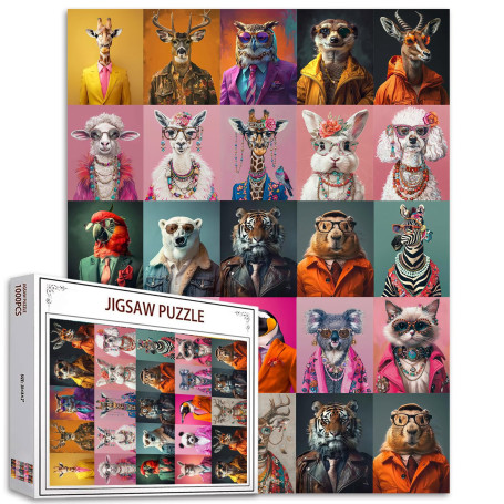 Puzzle d'animaux sauvages habillés, 1000 pièces, activité familiale stimulante pour les soirées, décoration murale, DIY, 50 x 70