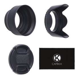 2 Pare-Soleil pour lentilles: Tulipe + Caoutchouc – 1 Bouchon d'objectif – Réduit Les Reflets des lentilles – Protège Contre la 