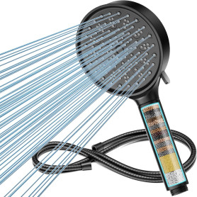 Cobbe Pommeau de douche avec filtre à eau dure et tuyau avec filtre à 20 étapes, 6 modes de jet de pulvérisation, pommeau de dou