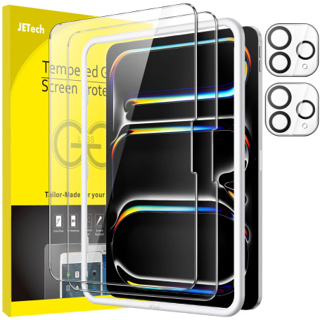 JETech Protection D'écran pour iPad Pro 11 Pouces M5/M4 (2025/2024) avec Protecteur d'Objectif de Caméra, Outil d'Installation F