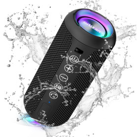 Ortizan Enceinte Portable Bluetooth 5.3 sans Fil avec Bass Puissantes, Étanche IPX7, Subwoofer à 360 Degrés, Autonomie 30 hrs, D