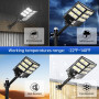 JAYNLT Y-2000W Lampadaire Solaire Exterieur, 6500K Spot Solaire Exterieur avec Télécommande, IP67 Étanche Projecteur Exterieur P