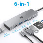 Hub USB C 6-en-1 Multiport Adaptateur HDMI 4K@60Hz, PD 100W, Lecteur de Cartes SD/TF - Hub Type C en Aluminium pour MacBook Air/