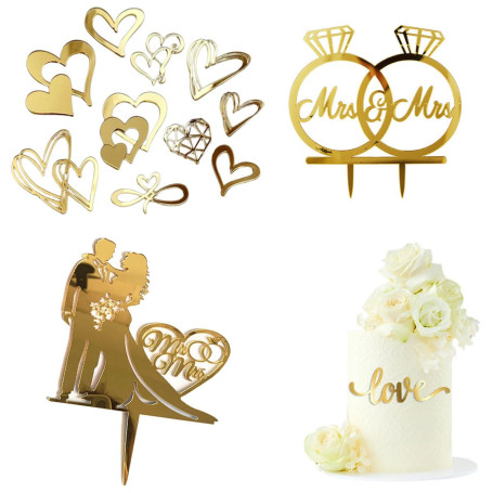 LEEQ 10pcs Décorations de Gâteau en Acrylique en Forme de Cœur - Decoration Gateau Mariage, Topper de Gâteau, Decoration Gateau 