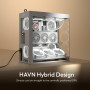 HAVN HS 420 VGPU Boîtier PC ATX à double chambre Blanc | Kit GPU vertical PCIe 5.0, 11 emplacements de ventilateur de 140 mm et 