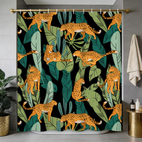 Ttincceer Rideau de Douche 180x180cm, Motif léopard de la Jungle, Animaux Sauvages, Feuilles de Palmier Tropicales, décoratif po