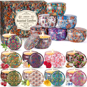 ZHHGOO Bougie Parfumée Kit,16 PCS Bougies Parfumée Cadeau Femme,Naturel Cire de Soja Bougie Decorative Bougie Aromathérapie pour