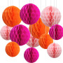 CC wonderland zone Lot de 12 Boules en Papier nid d'abeille Orange et Rose,Honeycomb Balls,Papier Pompom pour Décoration de Fête