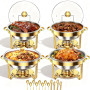Lot de 4 plats ronds dorés pour buffet, chauffe-plats de 5 l et serveur de nourriture froide pour fêtes, événements, réunions de