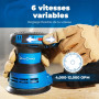 DongCheng Ponceuse excentrique 300 W, 125 mm, 6 vitesses, 4000-12000 tr/min avec dépoussiéreur et 10 types de papier de verre, P