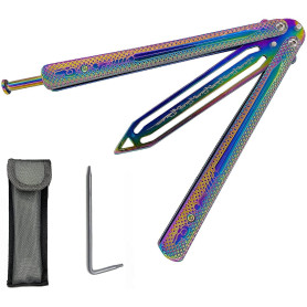 BILYSKEP Couteau Papillon d'entraînement et Peigne Formateur Metal Practice Balisong Couteau en Acier émoussé avec Gaine Formati