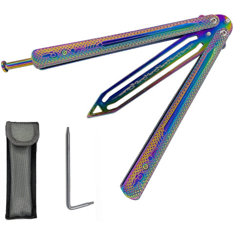 BILYSKEP Couteau Papillon d'entraînement et Peigne Formateur Metal Practice Balisong Couteau en Acier émoussé avec Gaine Formati